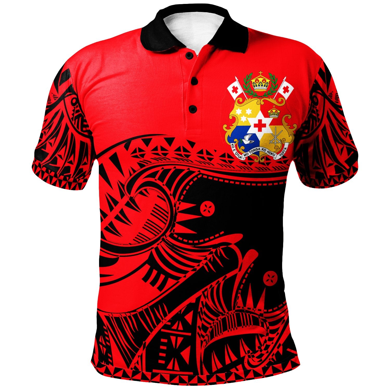 Tonga Custom Polo Shirt Youthful Dynamic Style Red Neon Color Unisex Black - Polynesian Pride