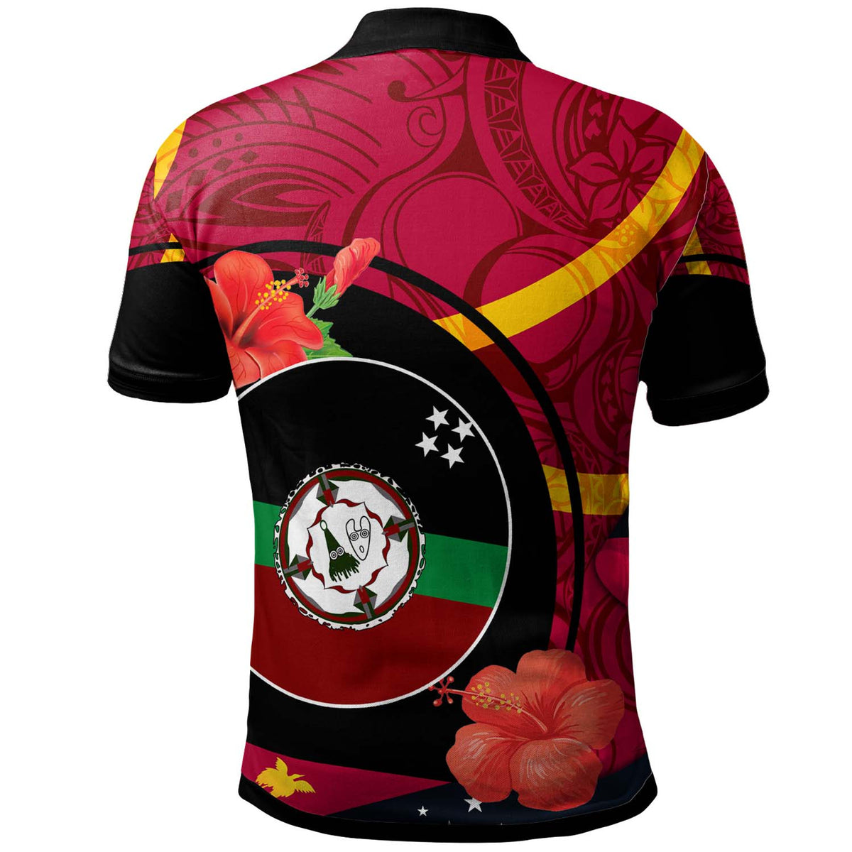 Papua New Guinea Polo Shirt East New Britain Flag of PNG with Hibicus and Polynesian Culture Polo Shirt - Polynesian Pride