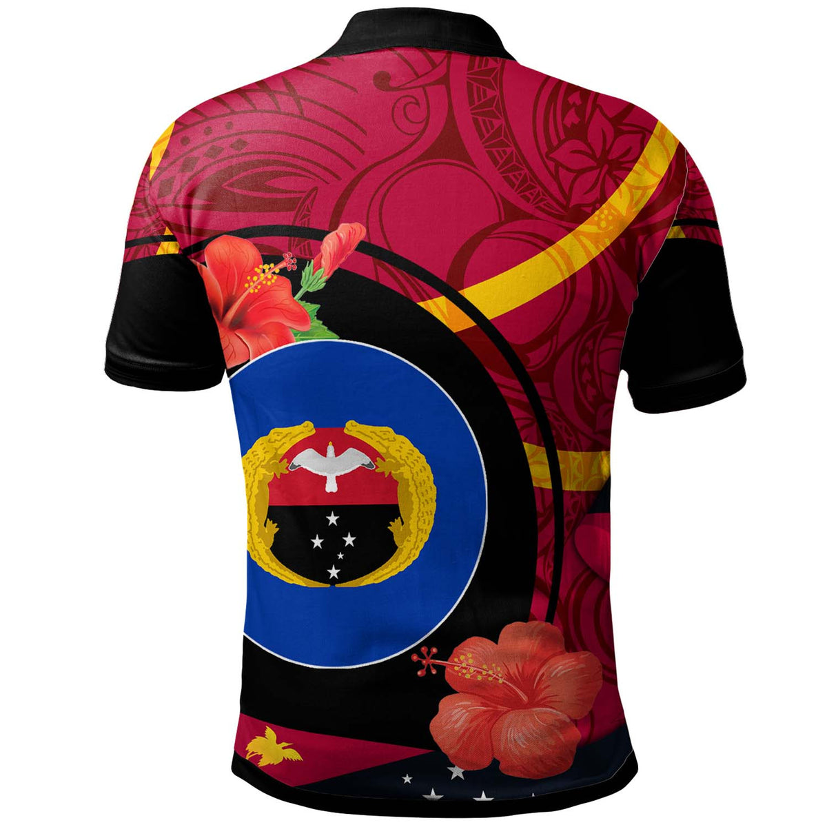 Papua New Guinea Polo Shirt Gulf Province Flag of PNG with Hibicus and Polynesian Culture Polo Shirt - Polynesian Pride