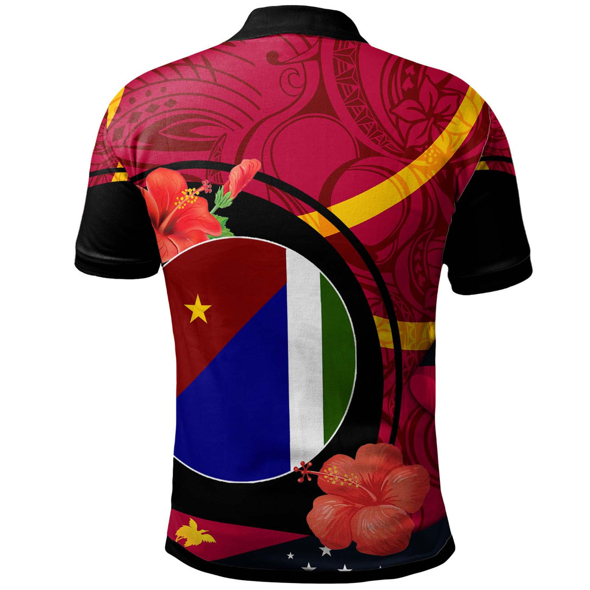 Papua New Guinea Polo Shirt Milne Bay Flag of PNG with Hibicus and Polynesian Culture Polo Shirt - Polynesian Pride