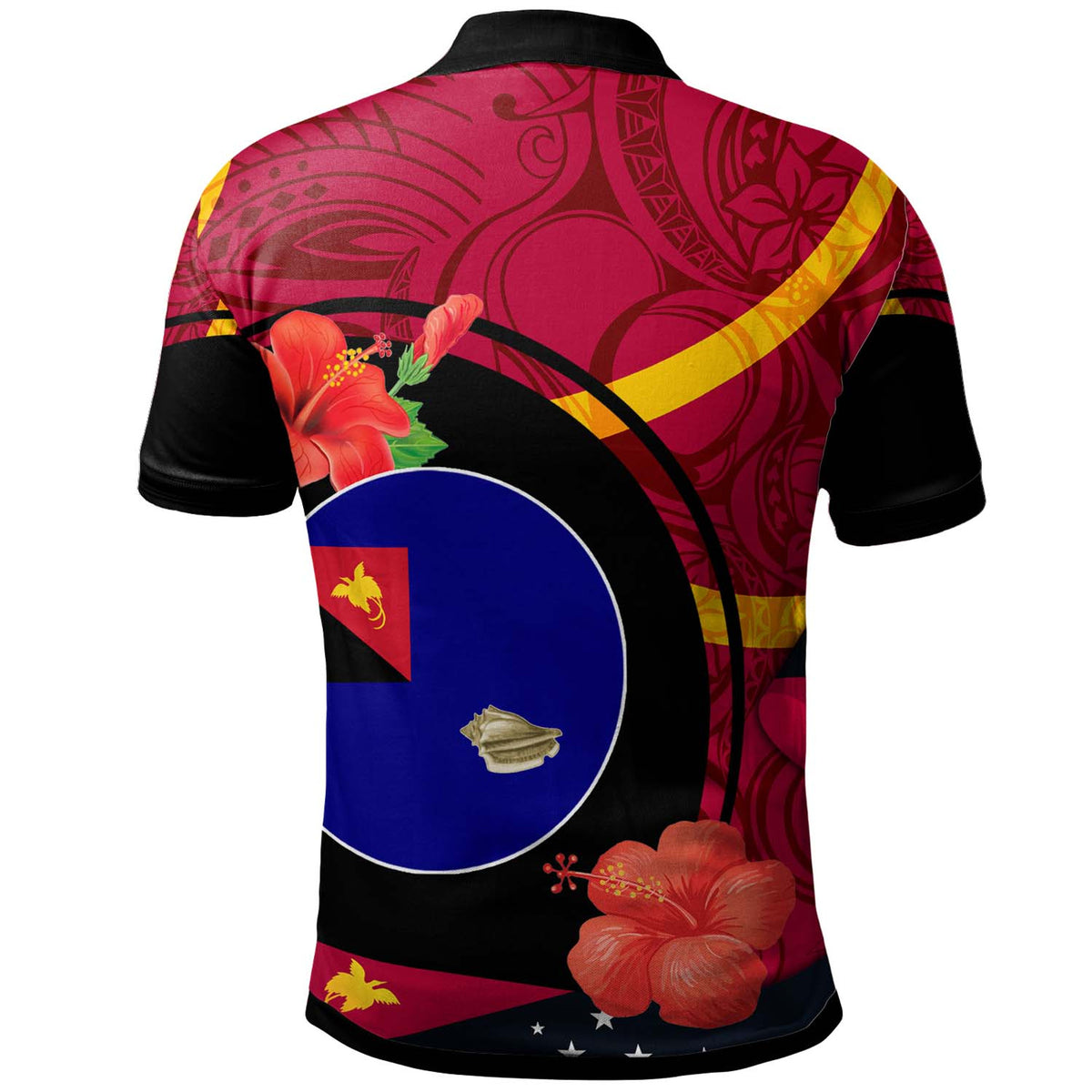 Papua New Guinea Polo Shirt West New Britain Flag of PNG with Hibicus and Polynesian Culture Polo Shirt - Polynesian Pride