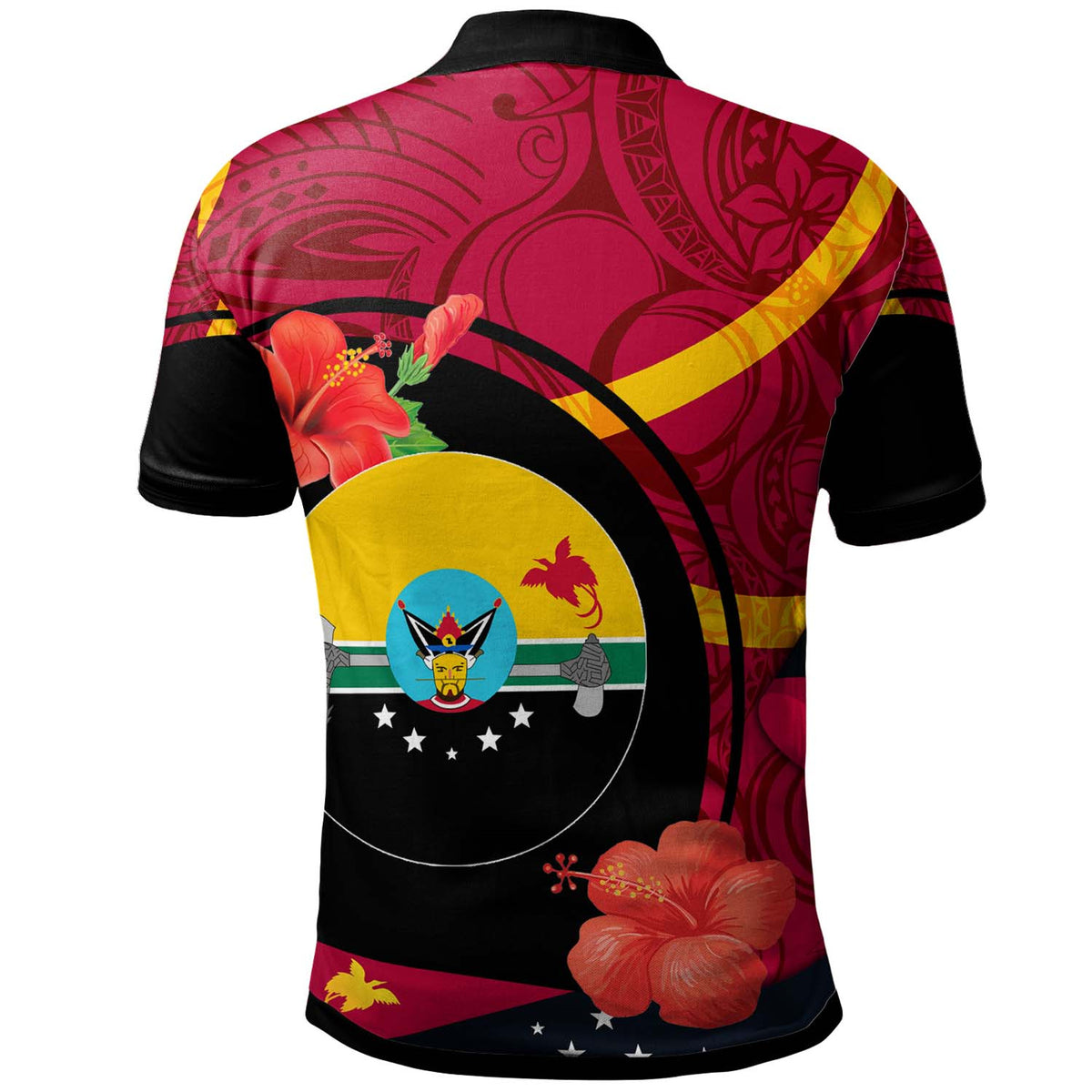 Papua New Guinea Polo Shirt Hela Flag of PNG with Hibicus and Polynesian Culture Polo Shirt - Polynesian Pride