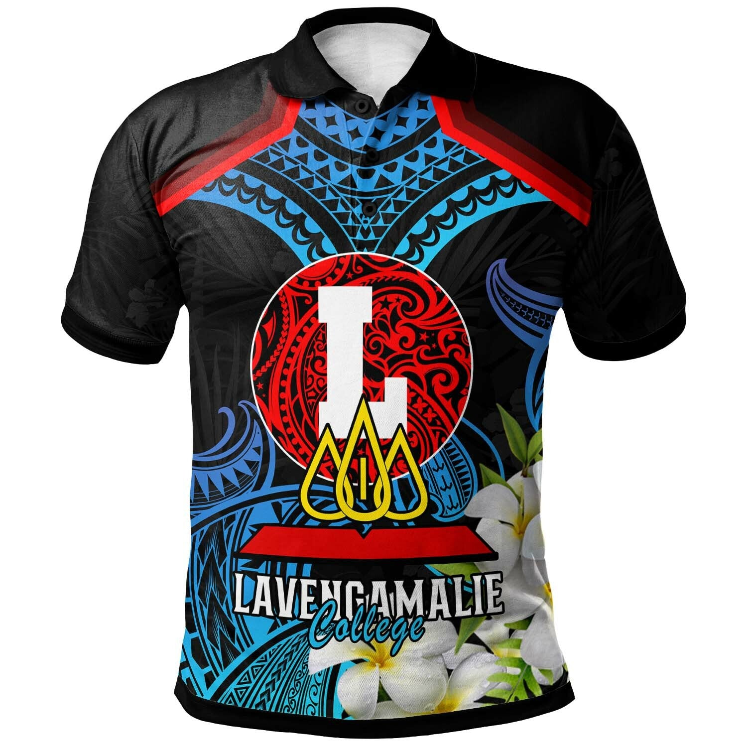 Tonga Polynesian Polo Shirt Lavengamalie College with Polynesian Patterns and Plumeria Flower Polo Shirt LT10 Blue - Polynesian Pride