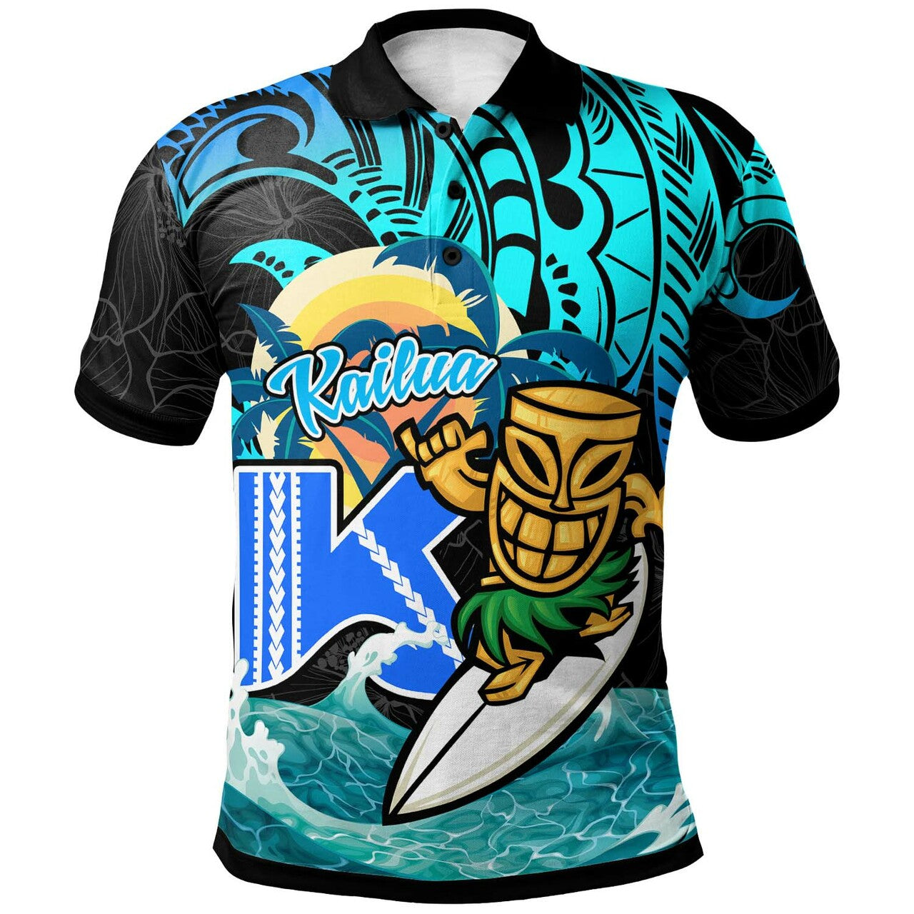 Hawaii Polynesian Polo Shirt Kailua High School Surfrider Tropical Polynesian Culture Pride LT10 Blue - Polynesian Pride