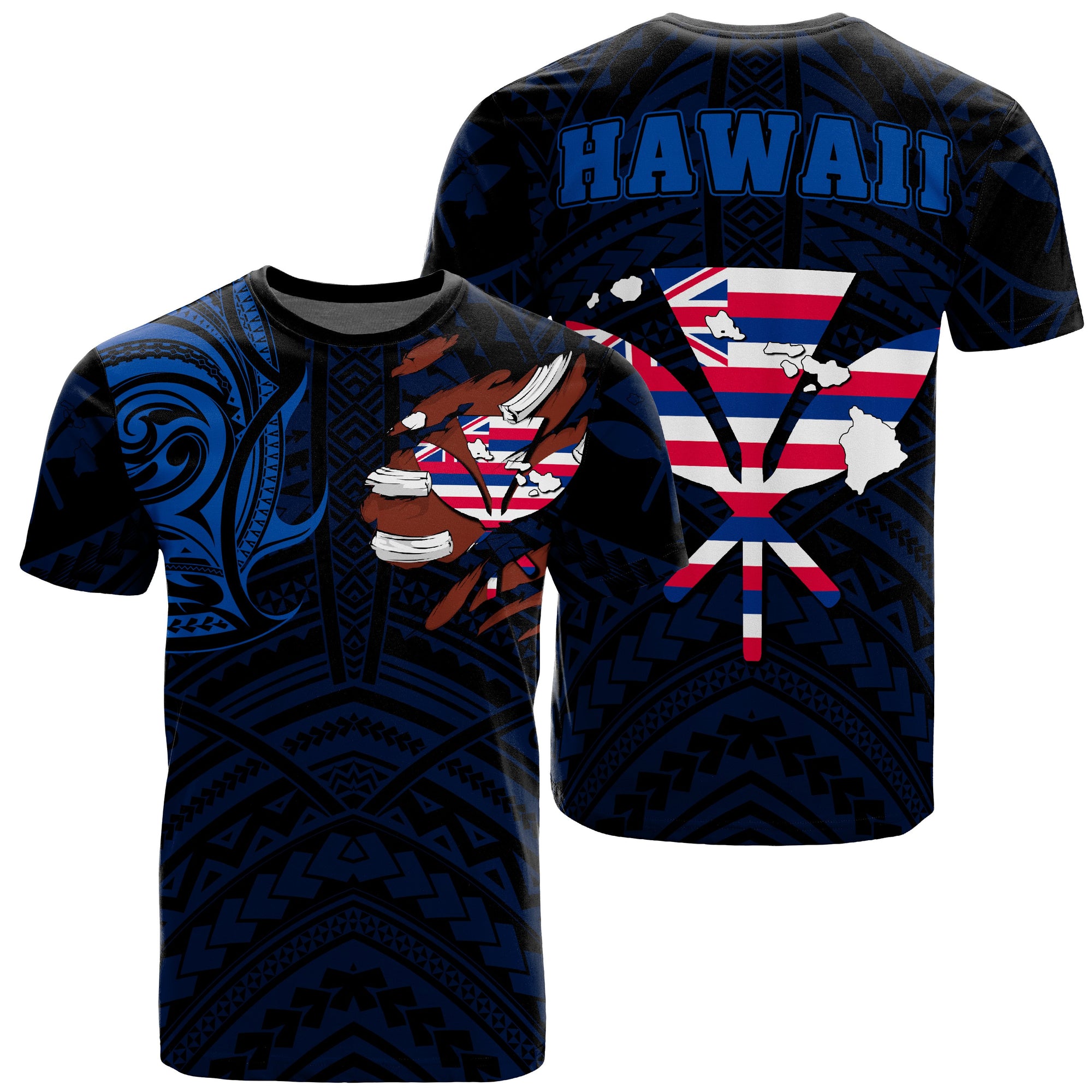 Hawaiian Kanaka T Shirt Heart Tattoo Blue Unisex Blue - Polynesian Pride