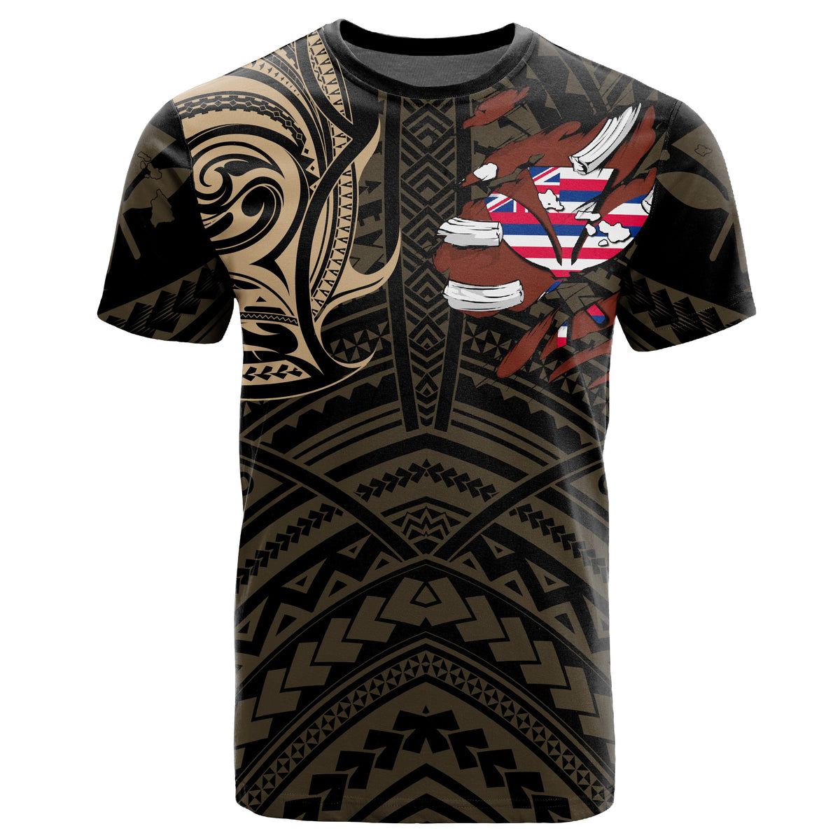 Hawaiian Kanaka T Shirt Heart Tattoo Gold - Polynesian Pride