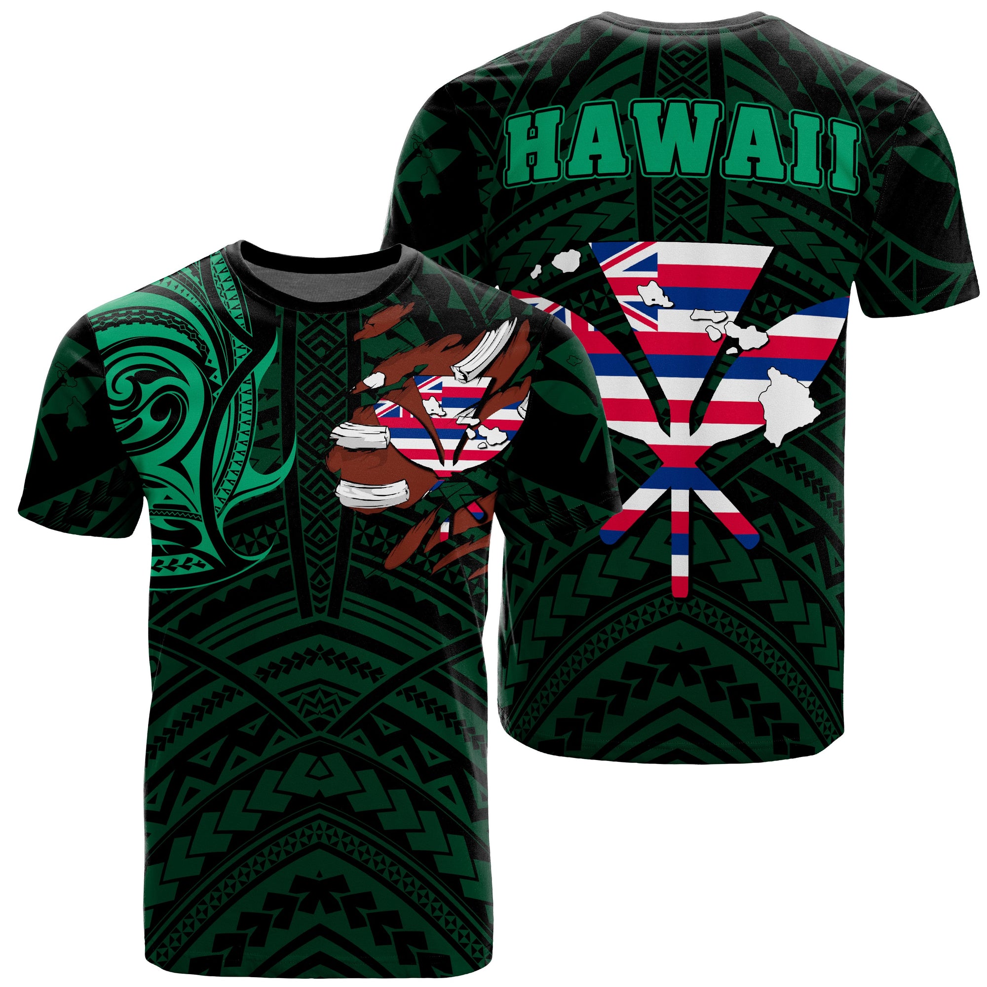 Hawaiian Kanaka T Shirt Heart Tattoo Green Unisex Green - Polynesian Pride