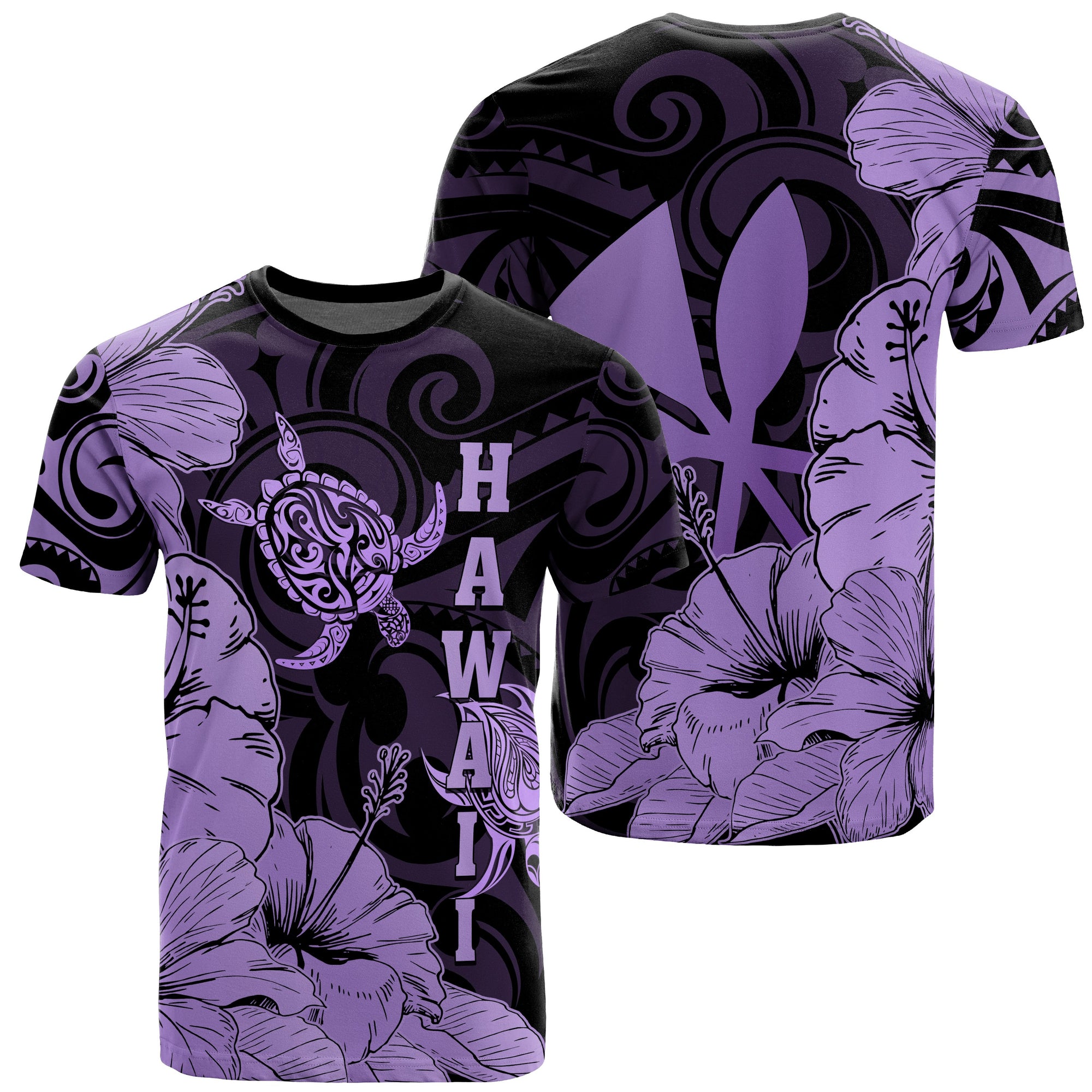 Hawaii Turtle T Shirt Polynesian Hibiscus Art Ver 2.0 Violet Unisex Violet - Polynesian Pride