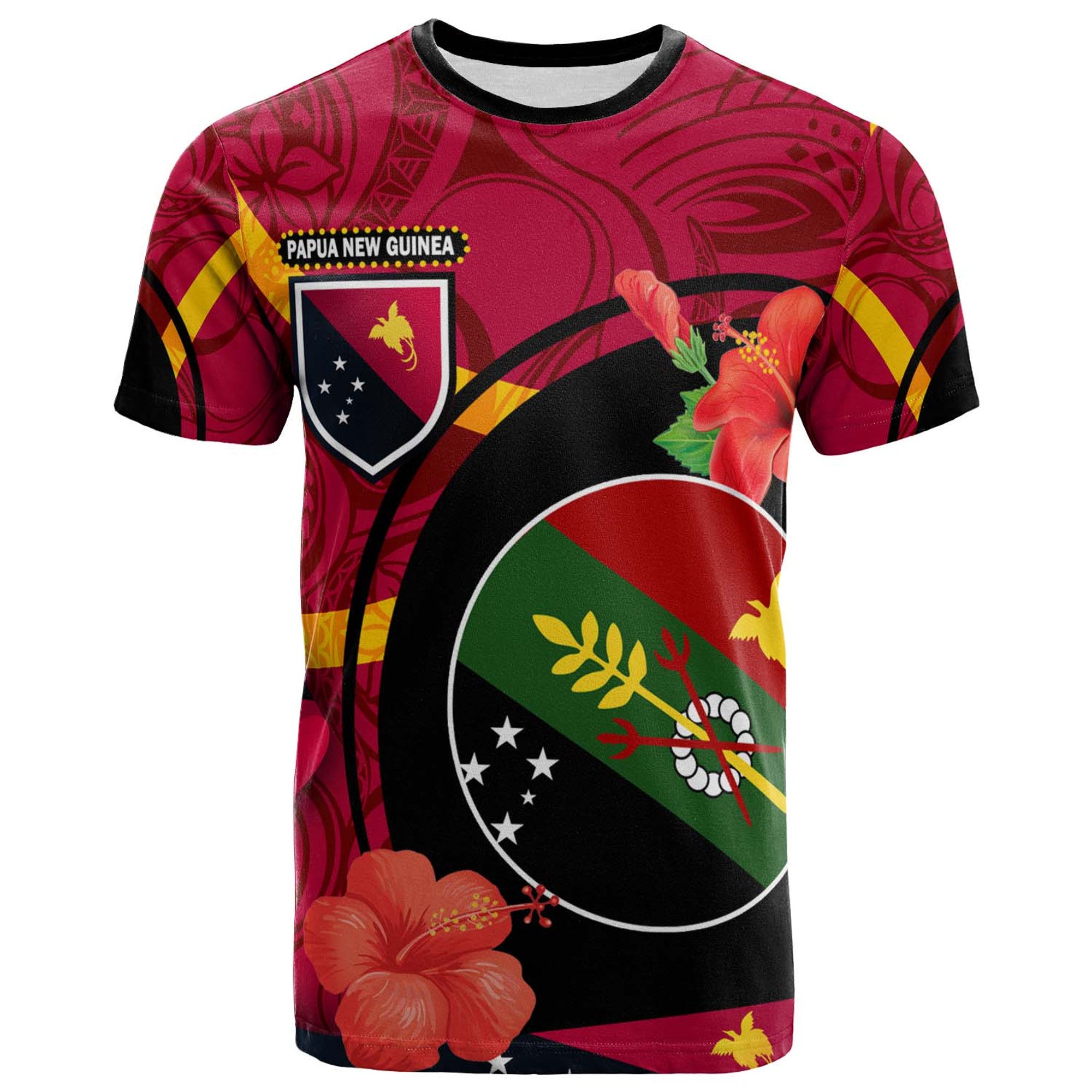 Papua New Guinea T Shirt Chimbu Flag of PNG with Hibicus and Polynesian Culture T Shirt Art - Polynesian Pride
