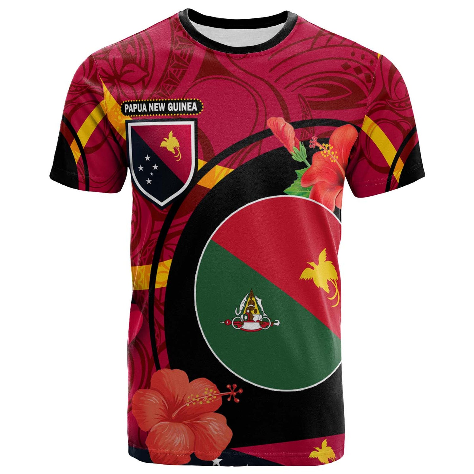Papua New Guinea T Shirt East Sepik Flag of PNG with Hibicus and Polynesian Culture T Shirt Art - Polynesian Pride