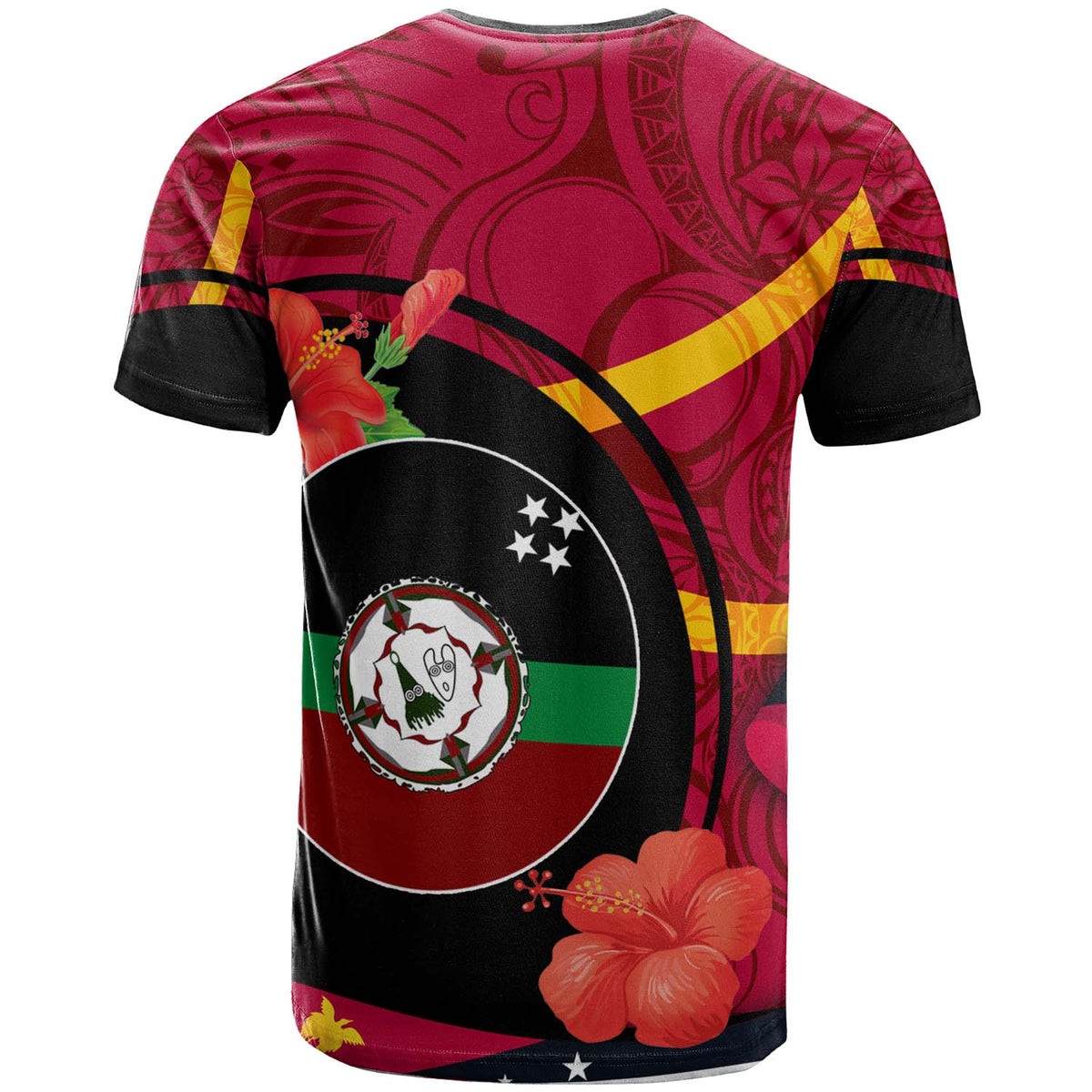 Papua New Guinea T Shirt East New Britain Flag of PNG with Hibicus and Polynesian Culture T Shirt - Polynesian Pride