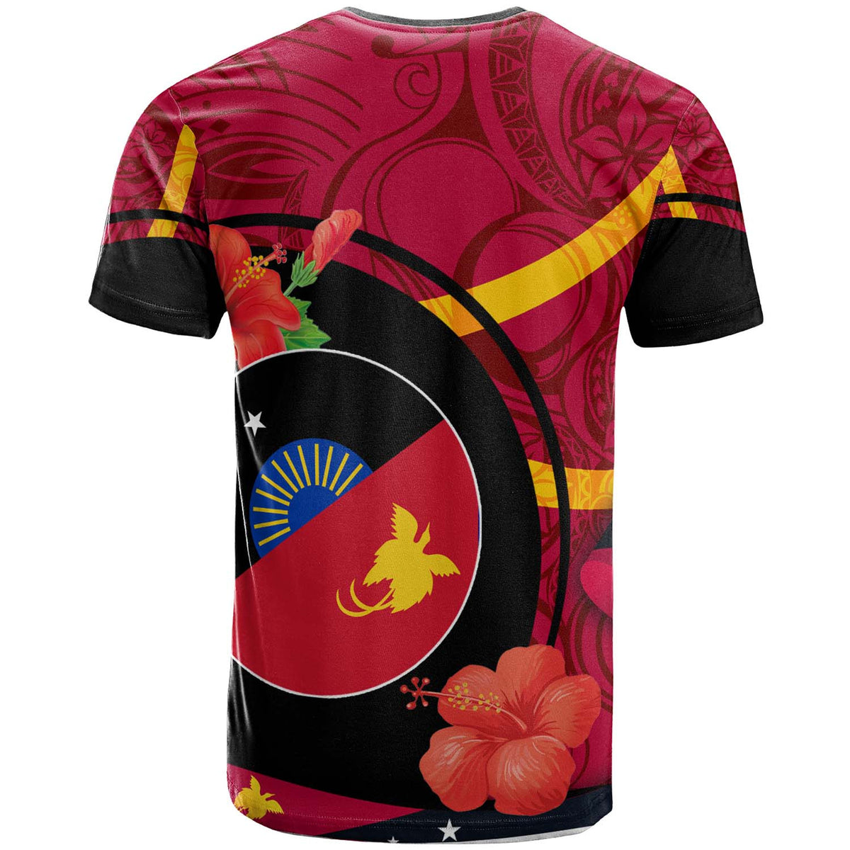 Papua New Guinea T Shirt Sandaun Flag of PNG with Hibicus and Polynesian Culture T Shirt - Polynesian Pride