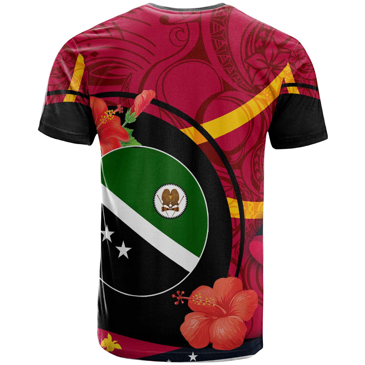 Papua New Guinea T Shirt Western Highlands Flag of PNG with Hibicus and Polynesian Culture T Shirt - Polynesian Pride