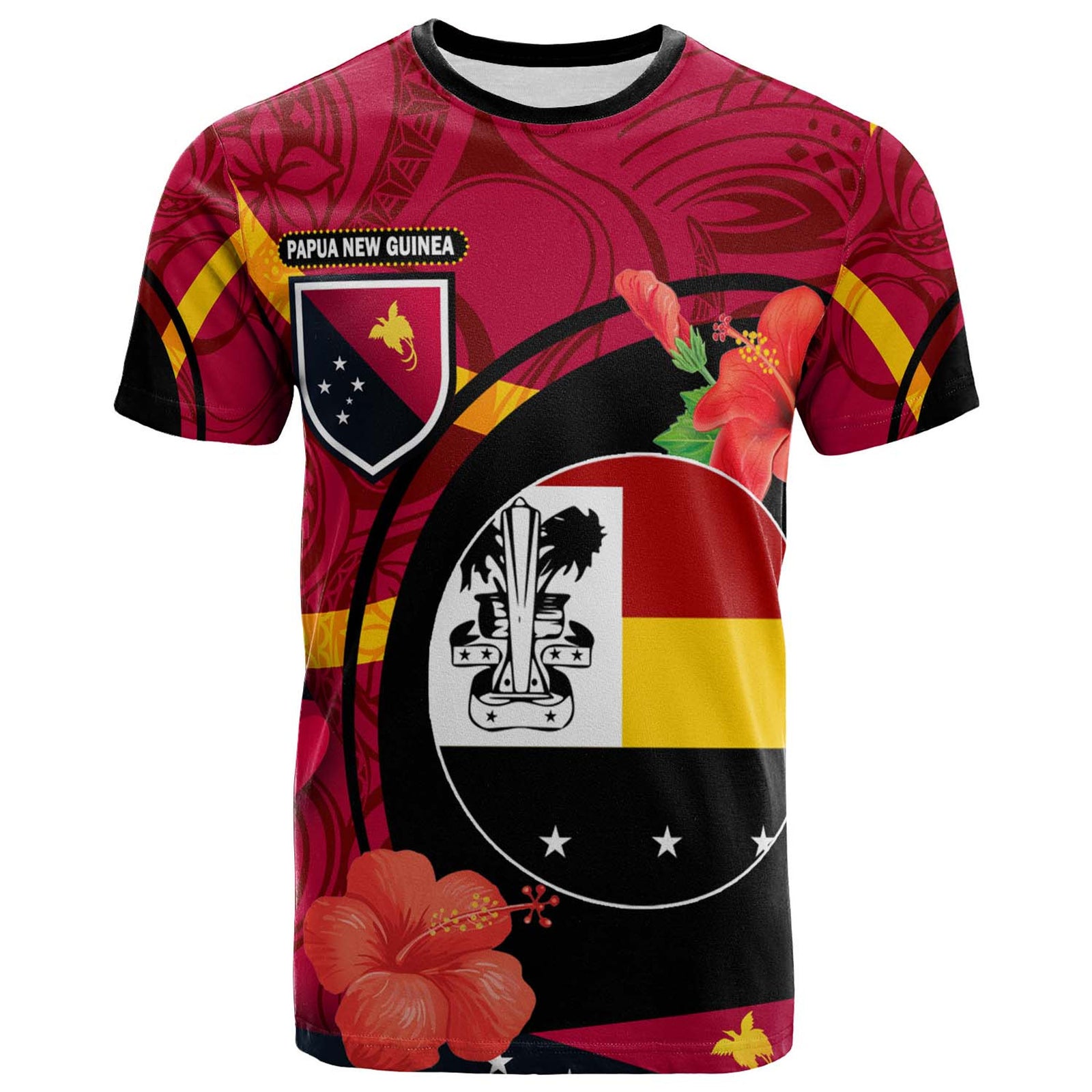 Papua New Guinea T Shirt Madang Flag of PNG with Hibicus and Polynesian Culture T Shirt Art - Polynesian Pride