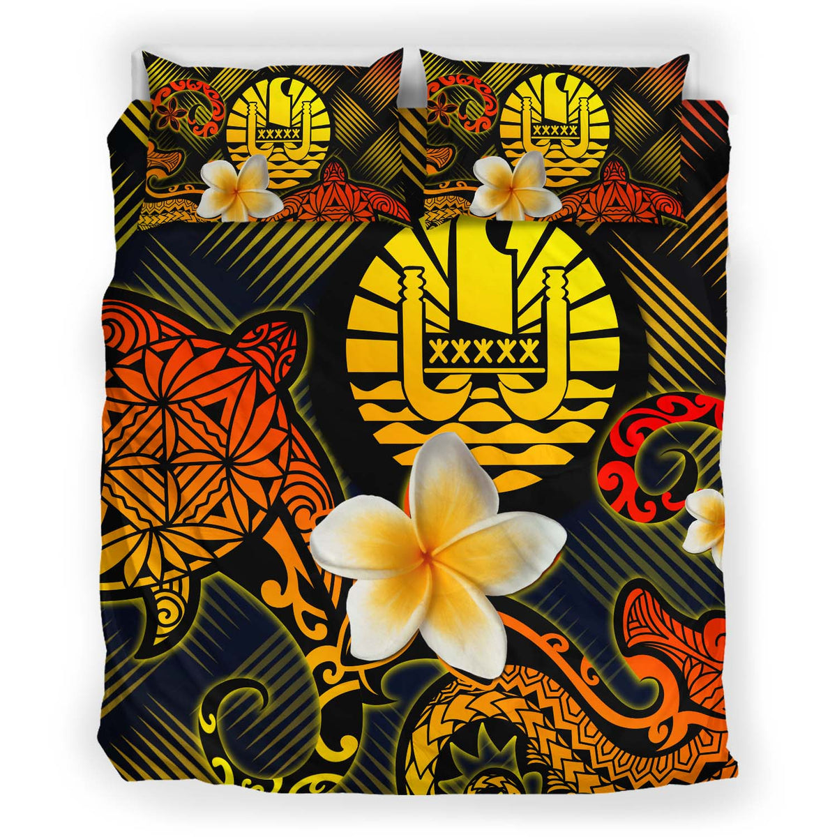 Tahiti Polynesian Bedding Set - Lauhala Turtle Plumeria Tropical - Polynesian Pride