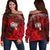 Tonga Polynesian Off Shoulder Sweatshirt - Tonga Coat Of Arms With Lauhala Tribal Pattern - Polynesian Pride