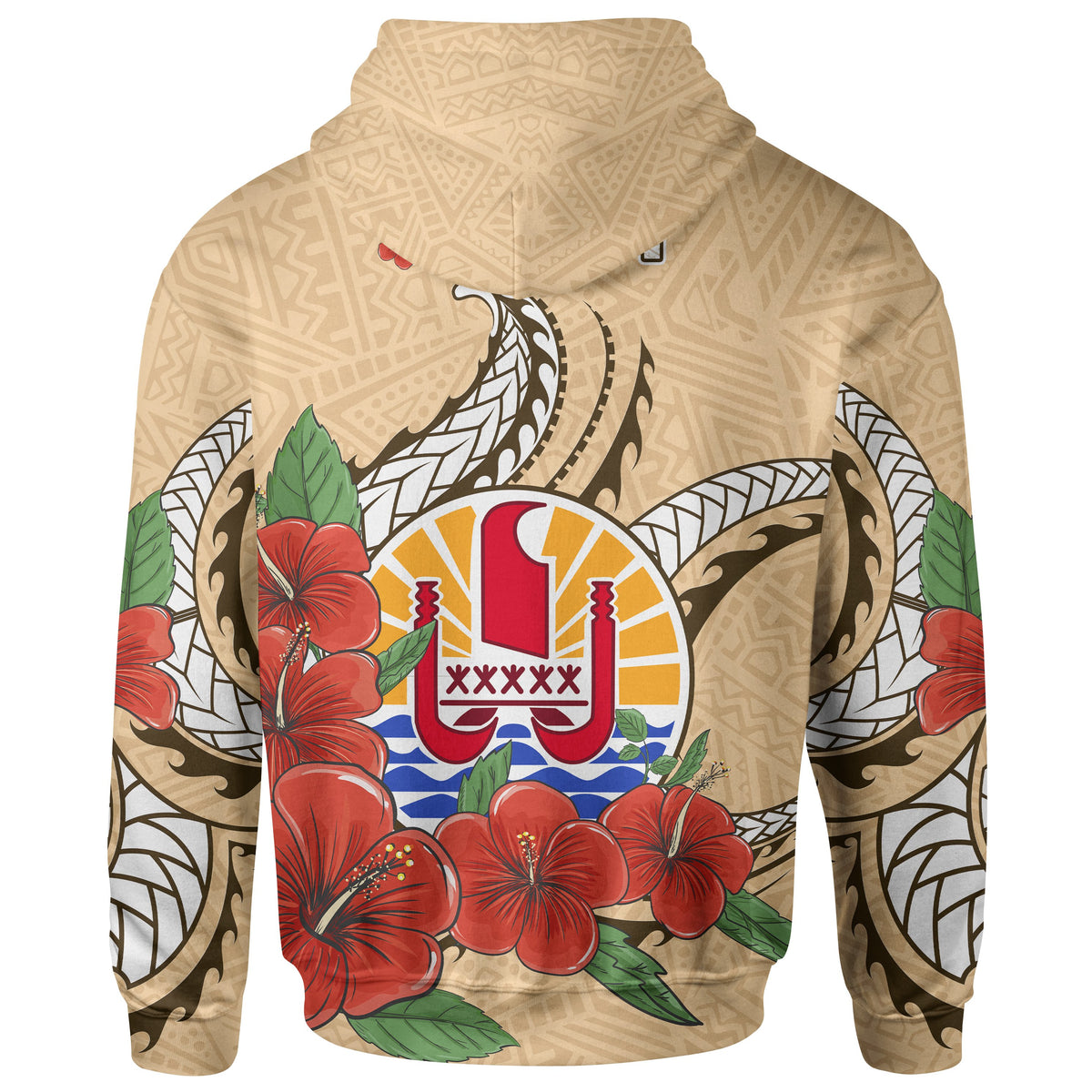 Tahiti Polynesian Hoodie Hibiscus Coat of rm Beige - Polynesian Pride
