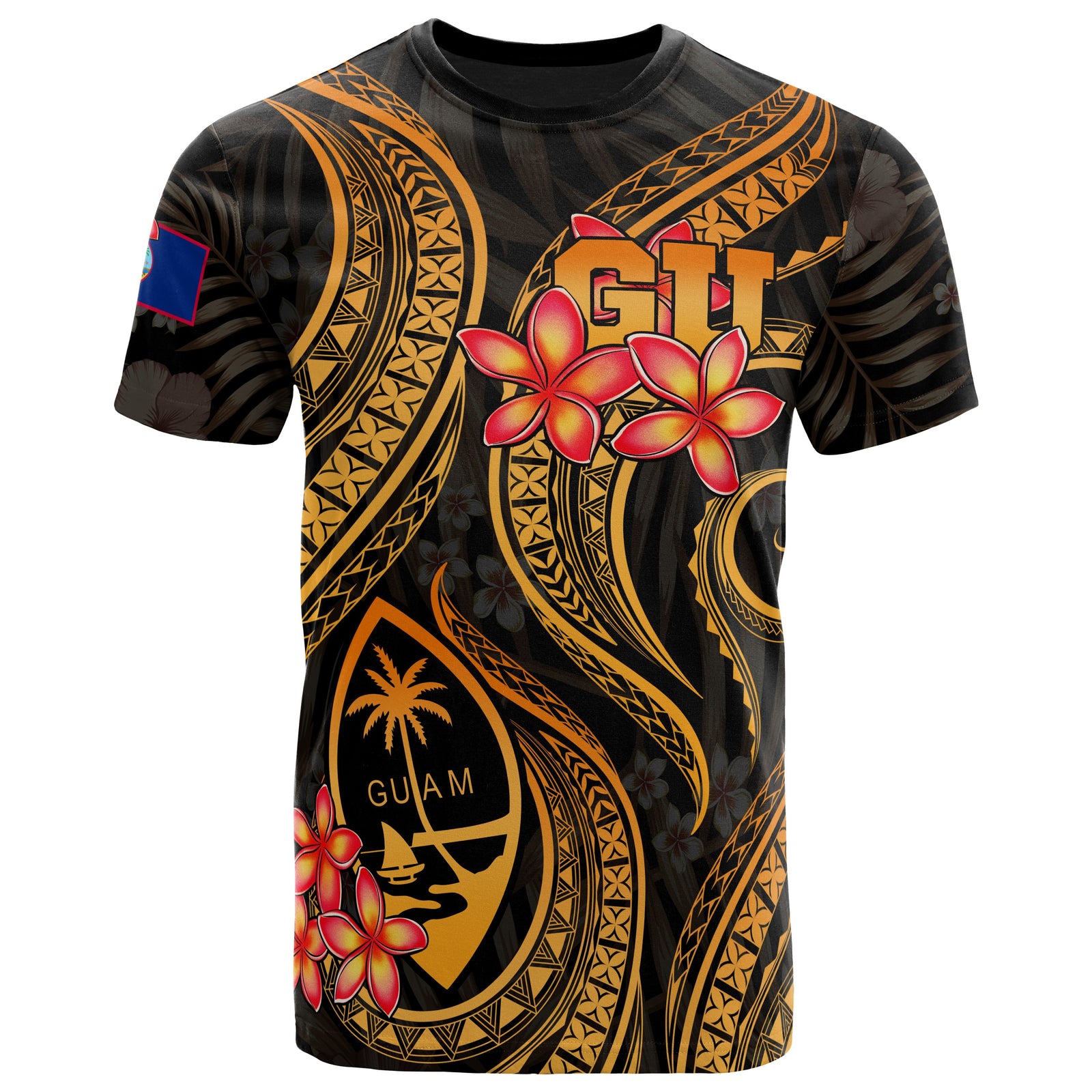 Guam Polynesian T Shirt Gold Plumeria Unisex GOLD - Polynesian Pride