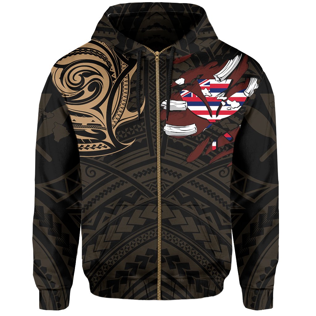 Hawaiian Kanaka Hoodie (Zipper) Heart Tattoo Gold - Polynesian Pride