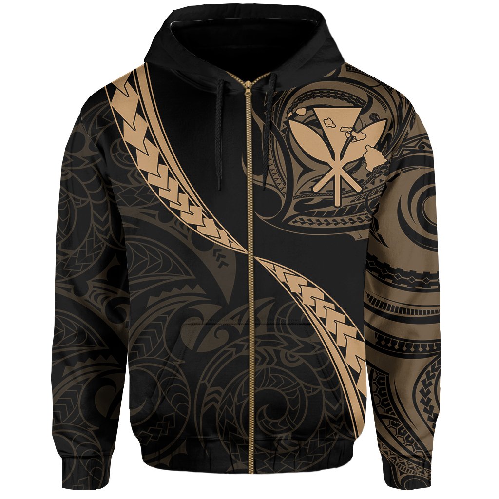 Hawaiian Kanaka Hoodie (Zipper) Mano Kihikihi Gold - Polynesian Pride