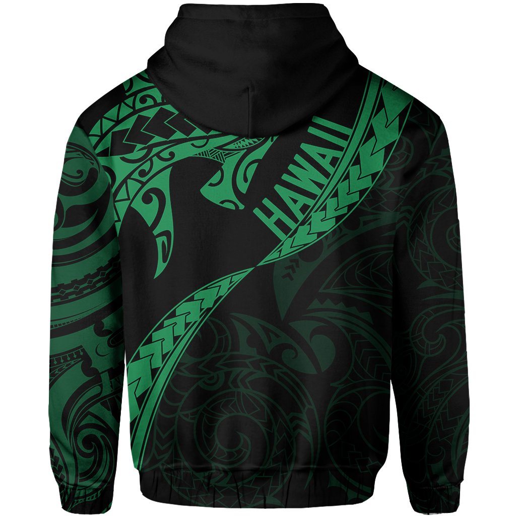 Hawaiian Kanaka Hoodie (Zipper) Mano Kihikihi Green - Polynesian Pride