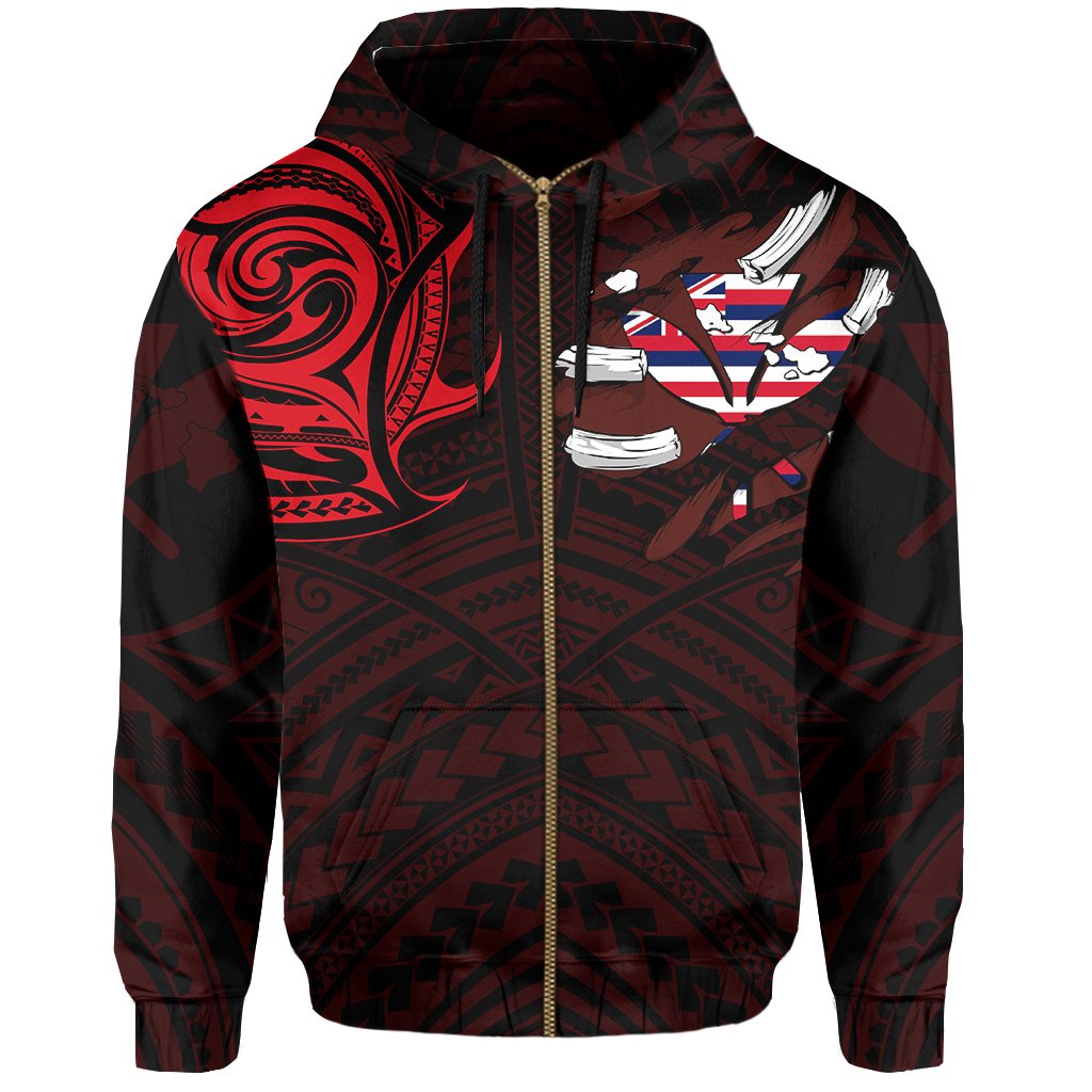 Hawaiian Kanaka Hoodie (Zipper) Heart Tattoo Red - Polynesian Pride