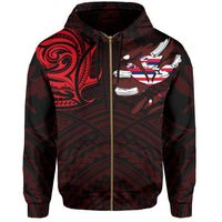 Hawaiian Kanaka Hoodie (Zipper) Heart Tattoo Red - Polynesian Pride