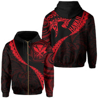 Hawaiian Kanaka Hoodie (Zipper) Mano Kihikihi Red Unisex Red - Polynesian Pride
