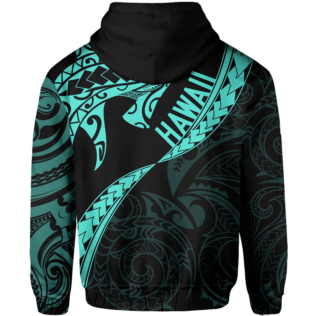 Hawaiian Kanaka Hoodie (Zipper) Mano Kihikihi Turquoise - Polynesian Pride
