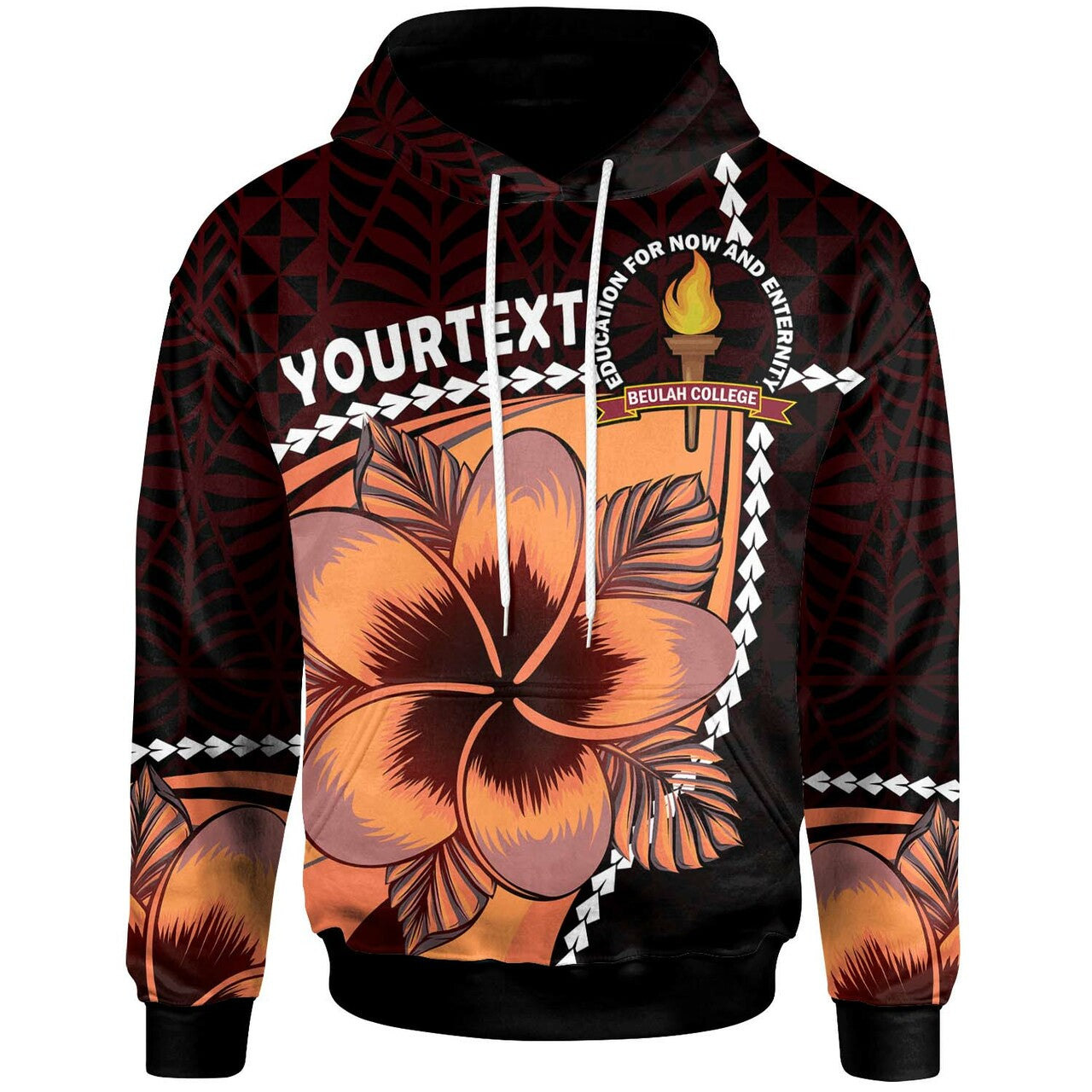 Tonga Custom Hoodie Beulah College Polynesian Pattern with Flower Tribal Hoodie LT10 Red - Polynesian Pride