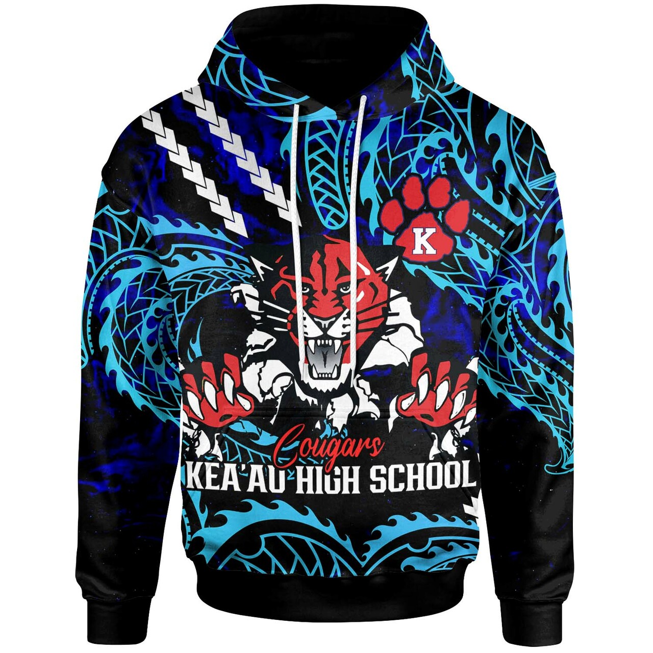 Hawaii Custom Hoodie Keaau High School Cougars with Polynesian Patterns Galaxy LT10 Blue - Polynesian Pride