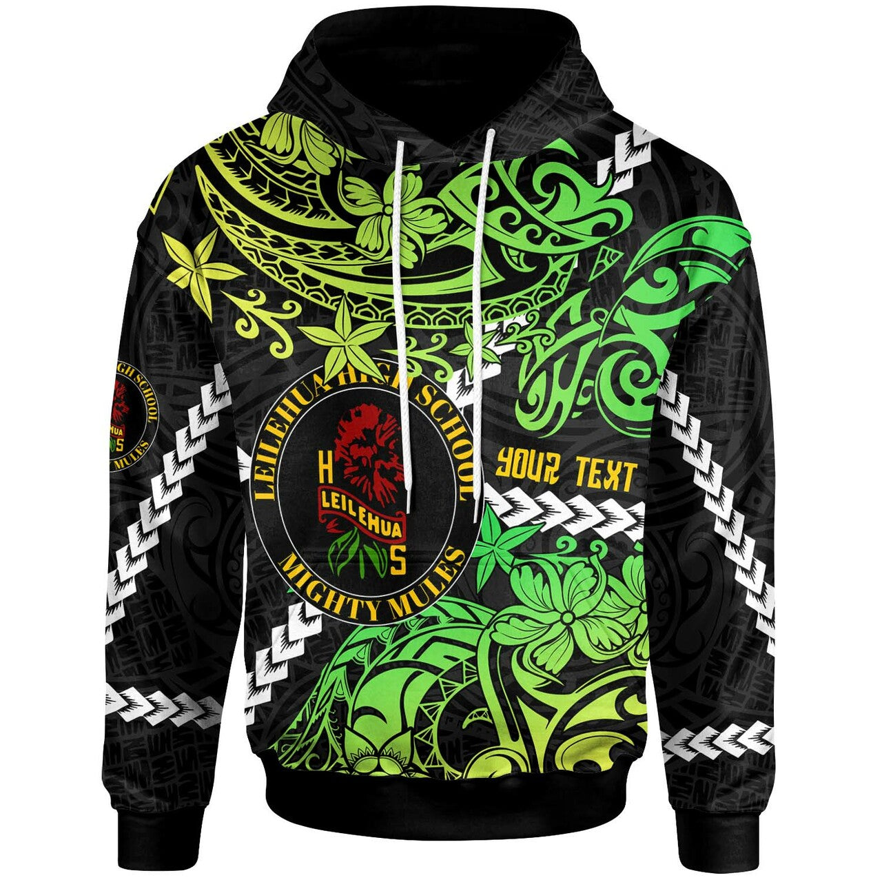 Hawaii Custom Hoodie Leilehua High School Polynesian Pride with Lehua Flower LT10 Green - Polynesian Pride