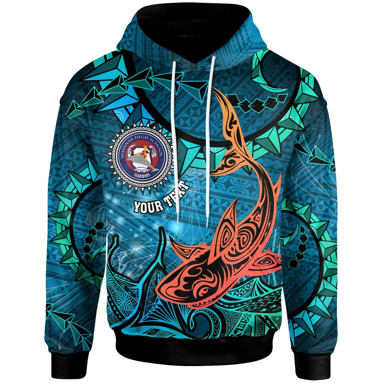 Hawaii Custom Hoodie Waianae High School Polynesian Seariders Tribal Pattern LT10 Blue - Polynesian Pride