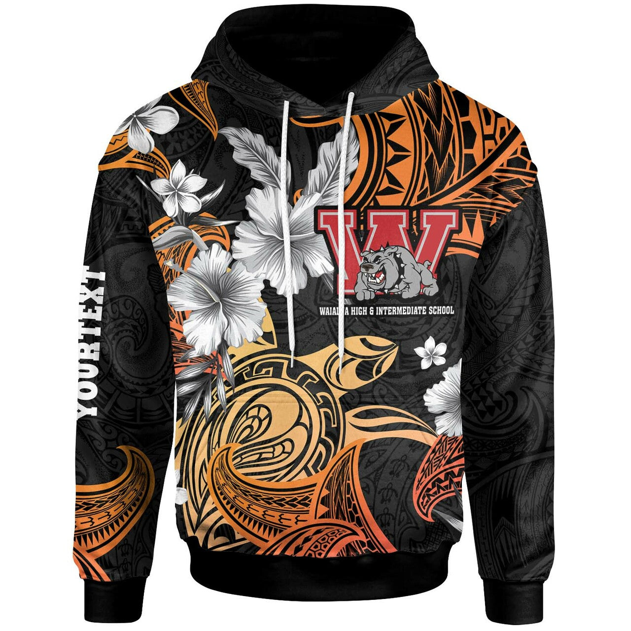 Hawaii Custom Hoodie Waialua High & Intermediate School Tribal Pattern LT10 Black - Polynesian Pride