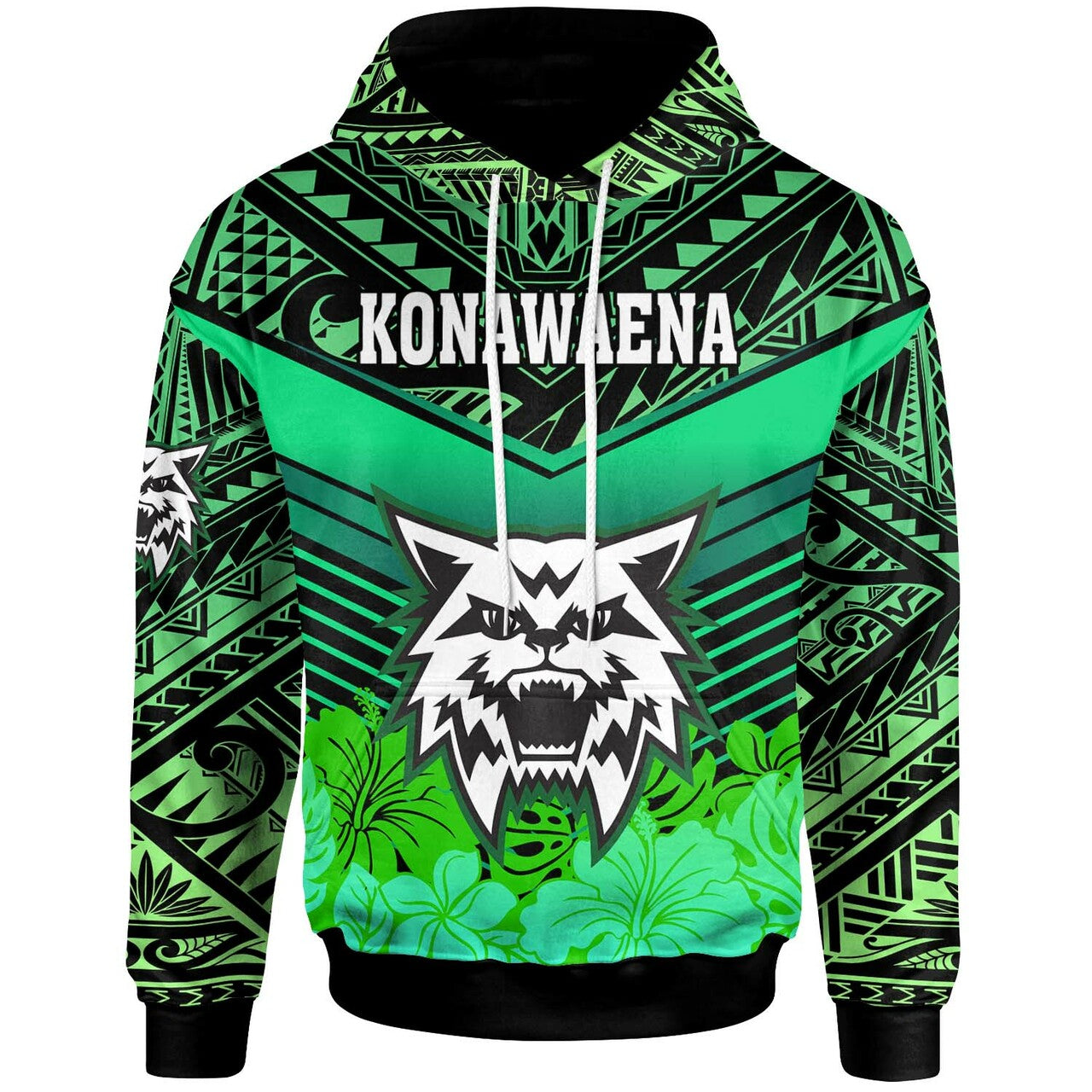 Hawaii Custom Hoodie Konawaena High School with Polynesian Patterns LT10 Green - Polynesian Pride