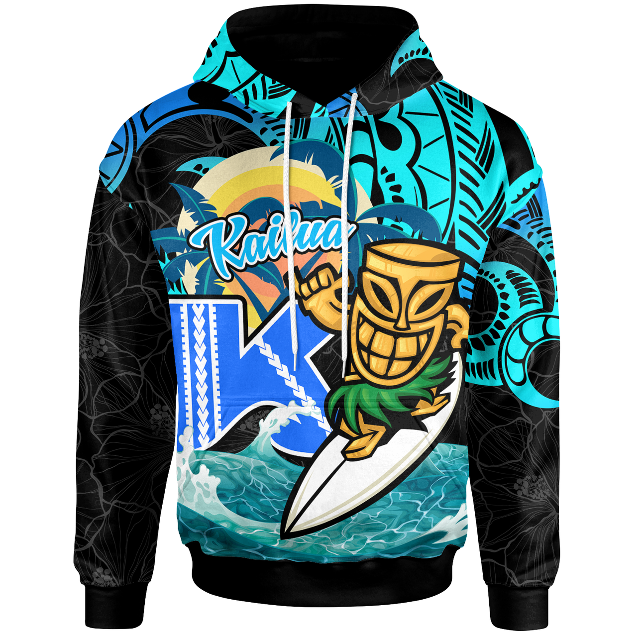 Hawaii Polynesian Hoodie Kailua High School Surfrider Tropical Polynesian Culture Pride LT10 Blue - Polynesian Pride