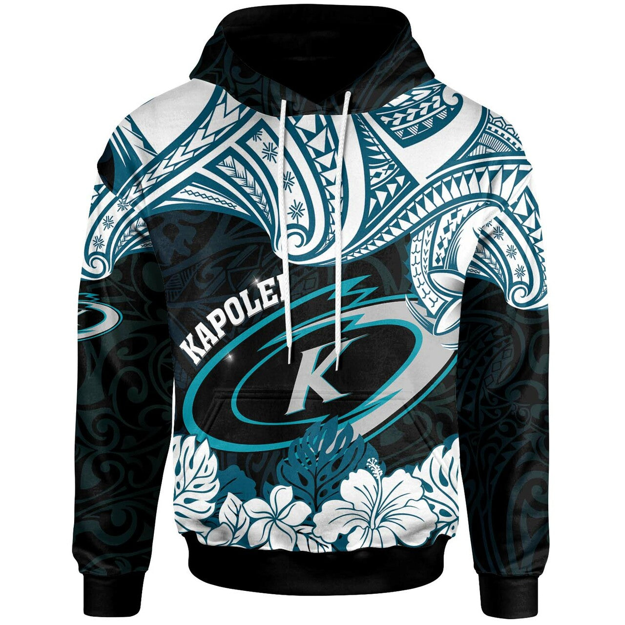 Hawaii Kapolei High School Custom Hoodie Kapolei High School Hibicus Flower and Polynesian Pattern LT10 Black - Polynesian Pride