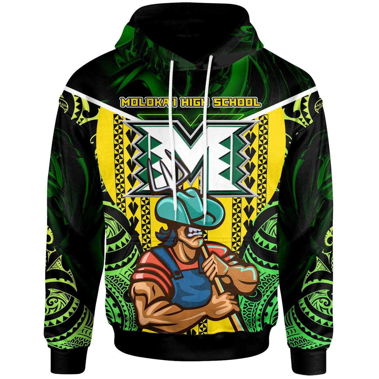 Hawaii Custom Hoodie Molokai High School Polynesian Farmer with Tribal Pattern Hoodie LT10 Green - Polynesian Pride