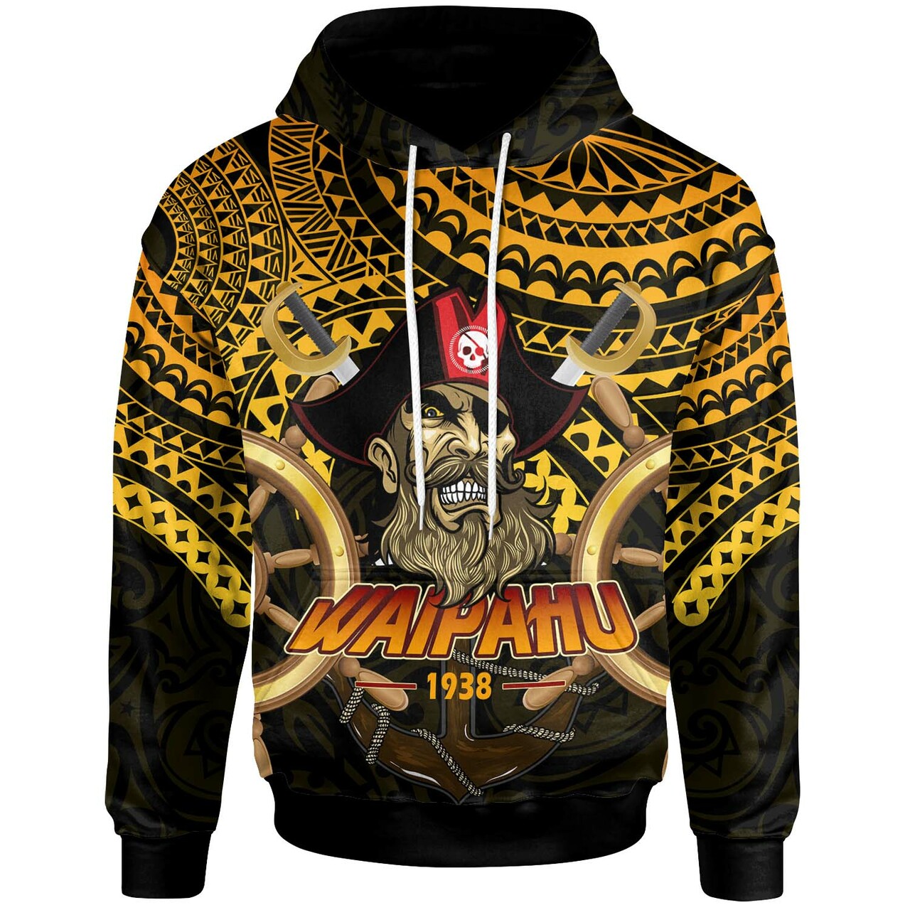 Hawaii Custom Hoodie Waipahu High School Marauders Pirates Polynesian Tribal Pattern LT10 Gold - Polynesian Pride