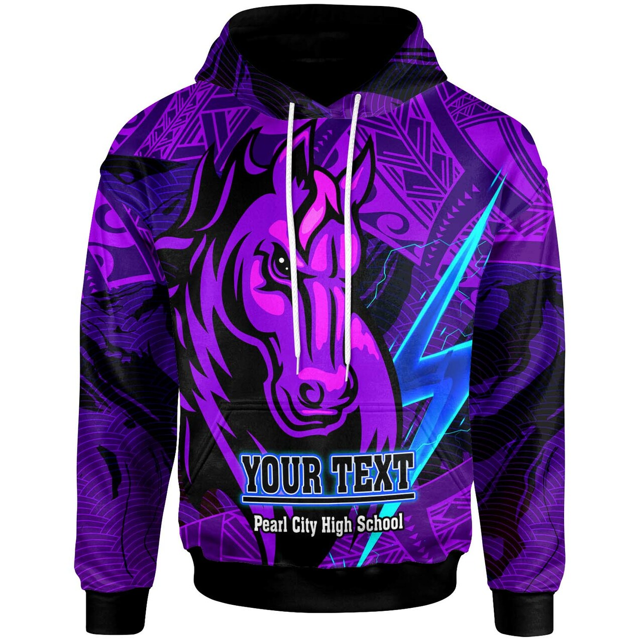 Hawaii Custom Polynesian Hoodie Pearl City High School Horse and Thunder with Tribal Pattern LT10 Purple - Polynesian Pride