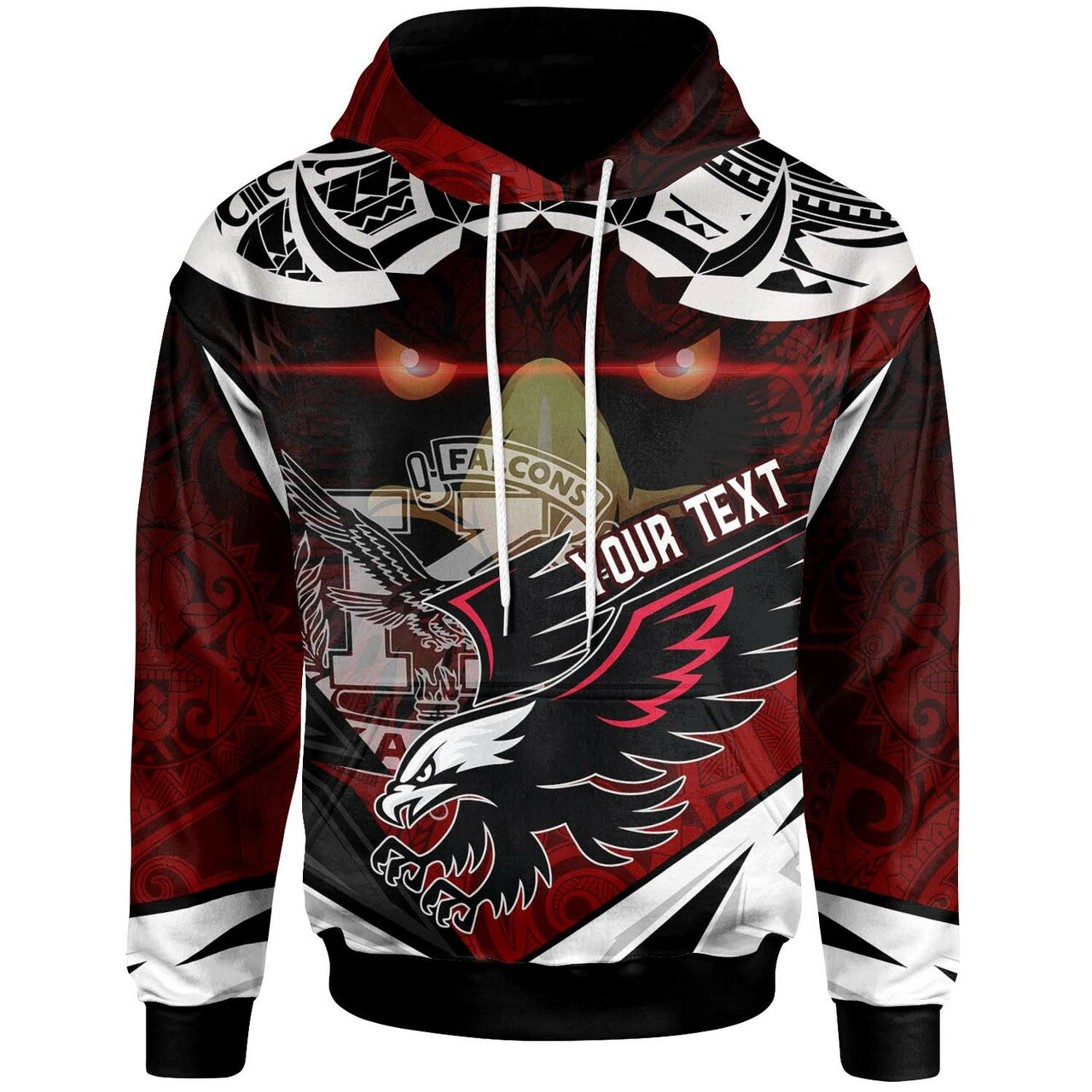 Hawaii Custom Hoodie Kalani High School Red Falcon Polynesian Pattern Apparel LT10 Red - Polynesian Pride