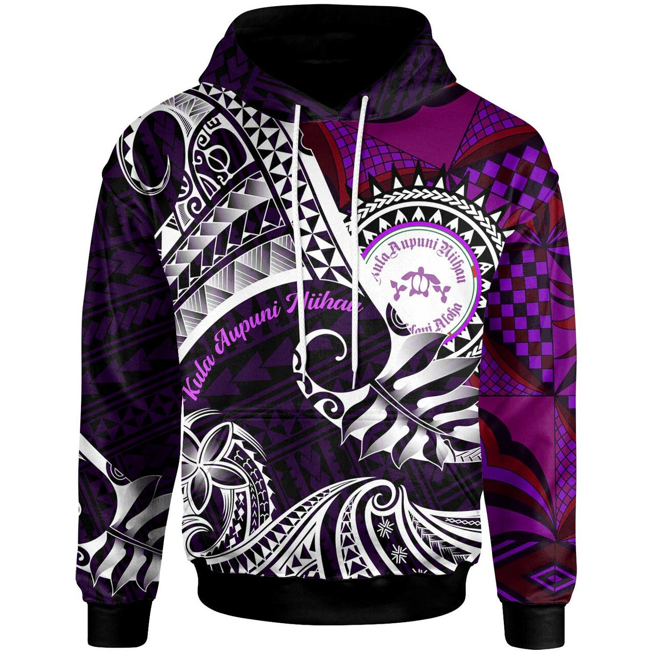 Hawaii Custom Polynesian Hoodie Niihau High and Elementary School Turtles Maroon Hawaii Pattern LT10 Maroon - Polynesian Pride