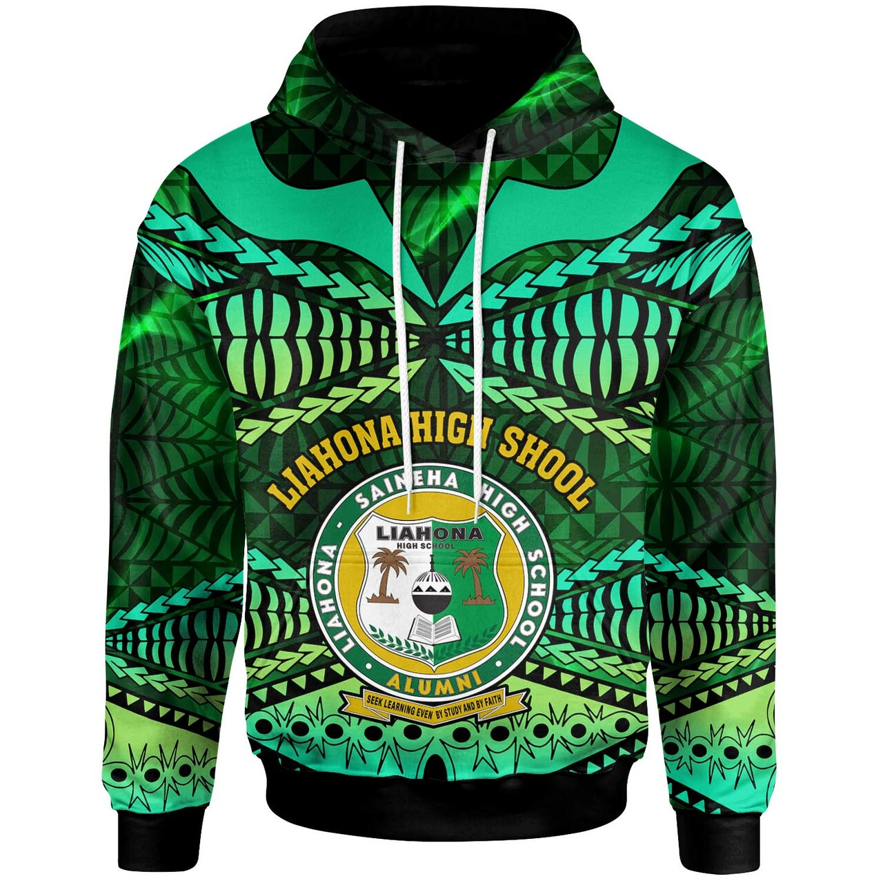 Tonga Custom Hoodie Liahona High Shool with Tonga Patterns with Green Effect LT10 Green - Polynesian Pride