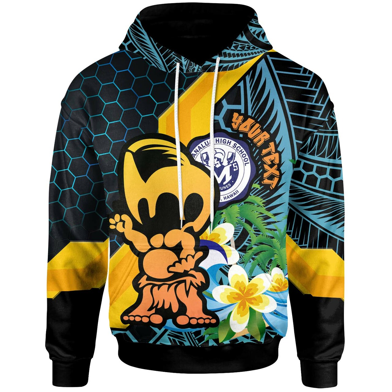 Hawaii Custom Hoodie Moanalua High School Memehune Polynesian Tribal Pattern LT10 Blue - Polynesian Pride