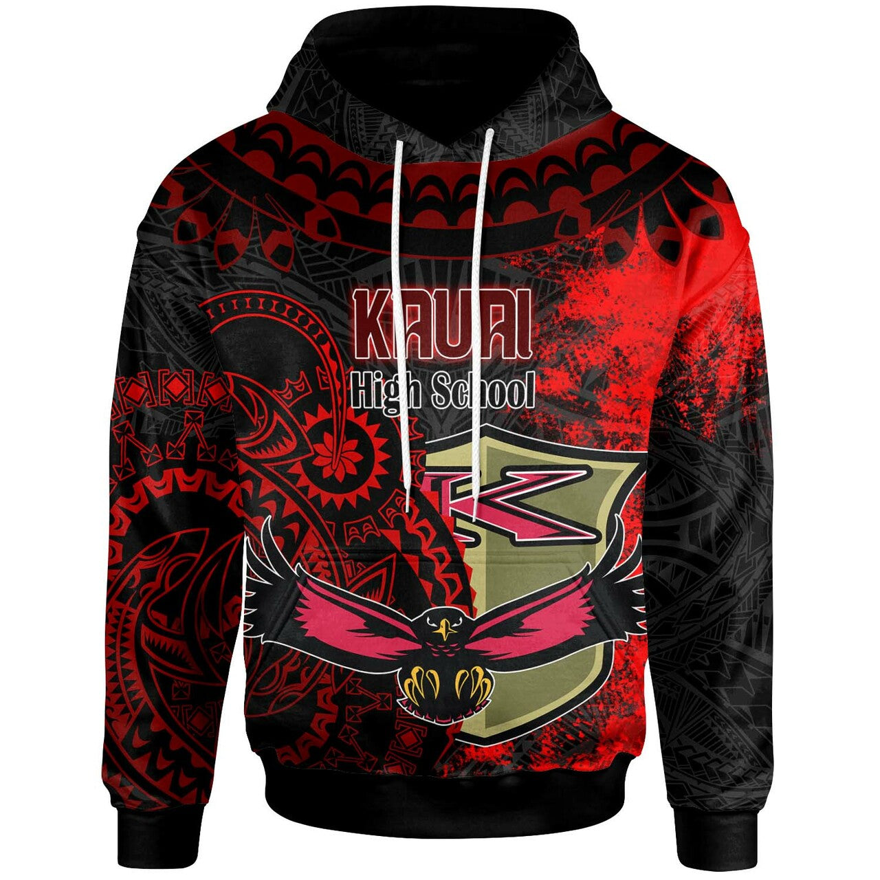 Hawaii Custom Polynesian Hoodie Kauai High School Red Eagles Polynesian Tribal Pattern LT10 Red - Polynesian Pride