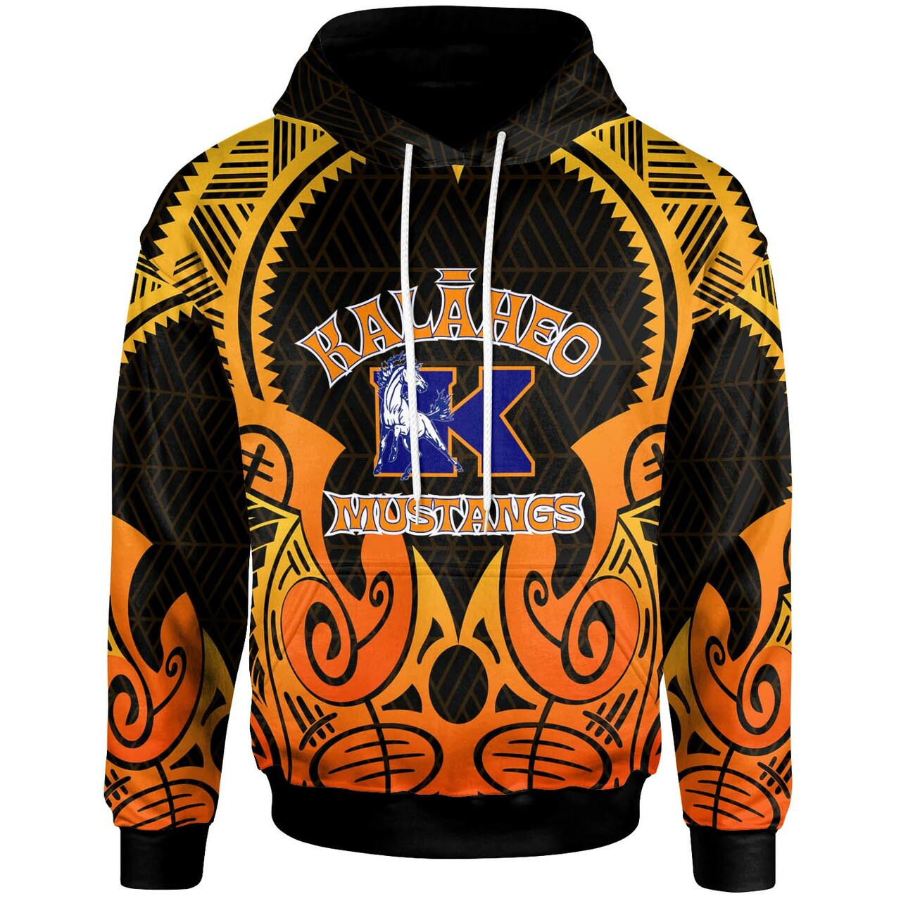 Hawaii Custom Polynesian Hoodie Kalaheo High School with Tribal Patterns LT10 Orange - Polynesian Pride