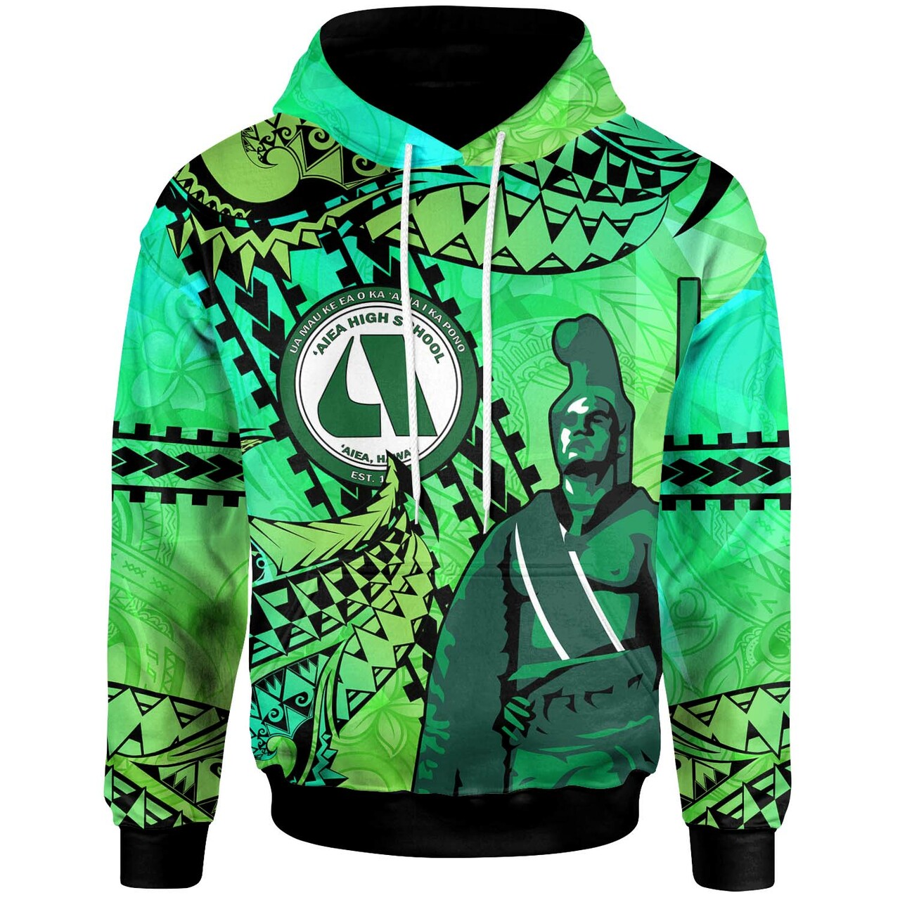 Hawaii Custom Hoodie Aiea High School Home of The Na Alii Tribal Pattern LT10 Green - Polynesian Pride