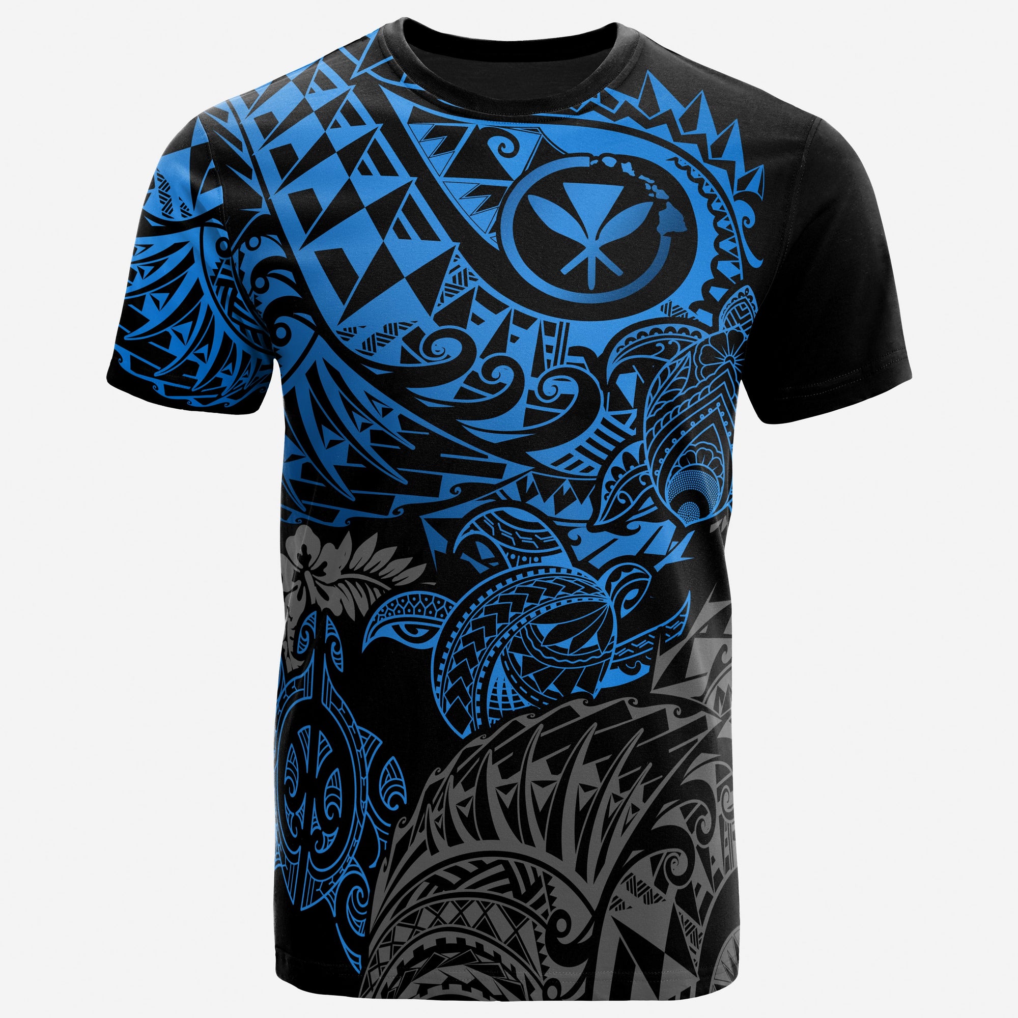 Hawaii T Shirt Polynesian Blue Kanaka Maoli Turtle Hibiscus Flowing Unisex Blue - Polynesian Pride