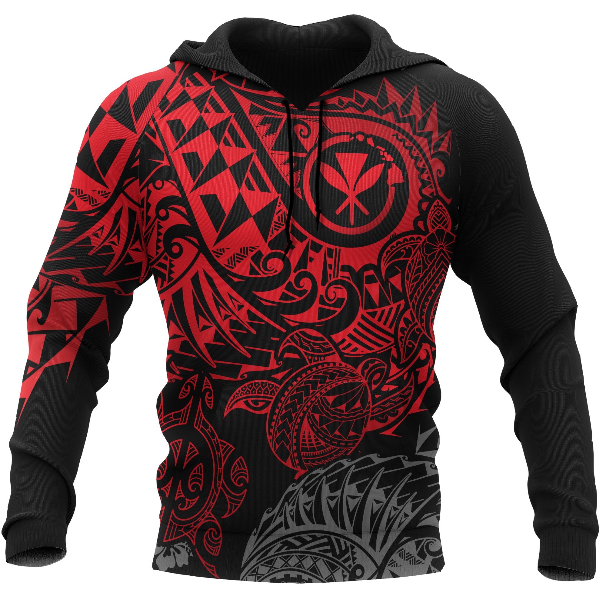 Polynesian Hawaii (Kanaka Maoli) Hoodie Red Turtle Hibiscus Flowing Unisex RED - Polynesian Pride