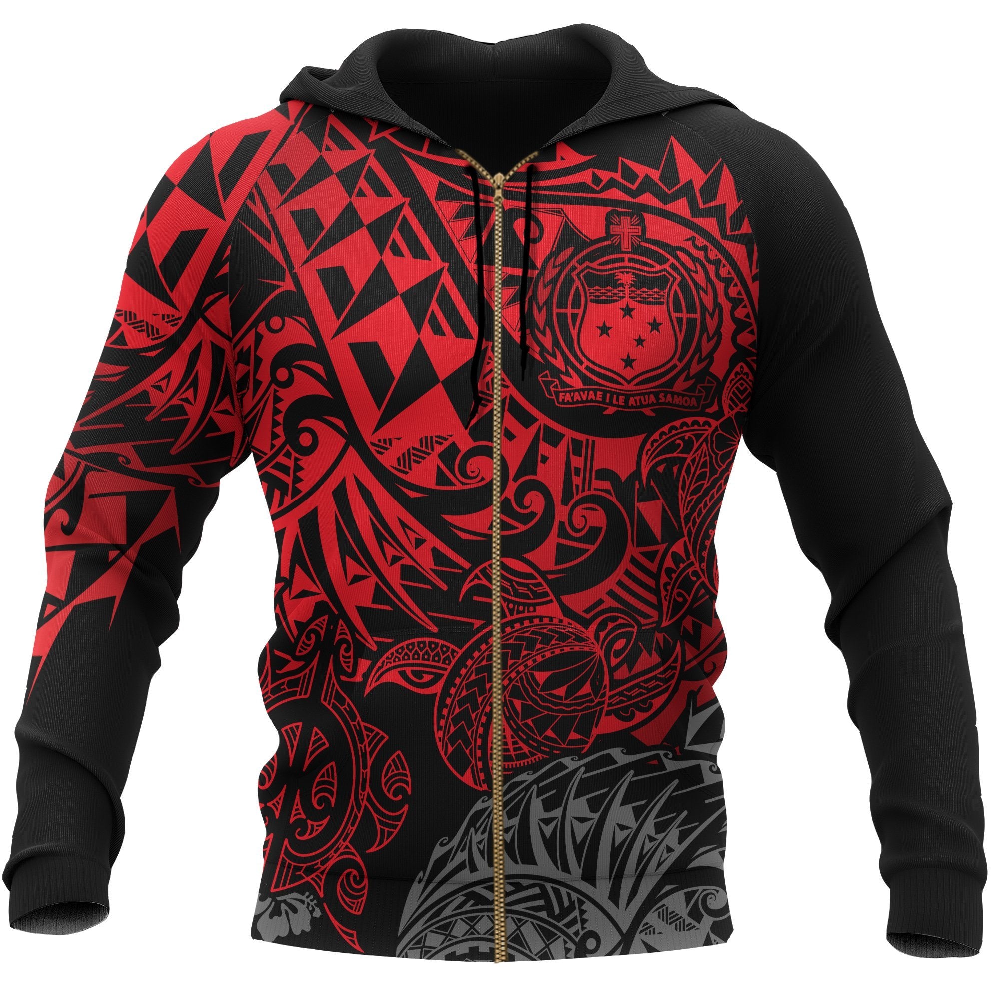 Samoa Polynesian Zip up Hoodie Red Turtle Flowing Unisex Red - Polynesian Pride